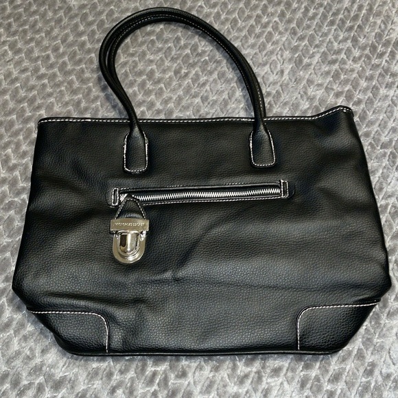 Victoria Secret Black Tote Bag.  Pink lining.  Pink stitching. - Picture 1 of 8